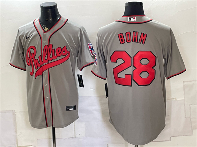 Men's Philadelphia Phillies #28 Alec Bohm Gray 2026 Field of Dreams Stadium Stitched Baseball Jersey